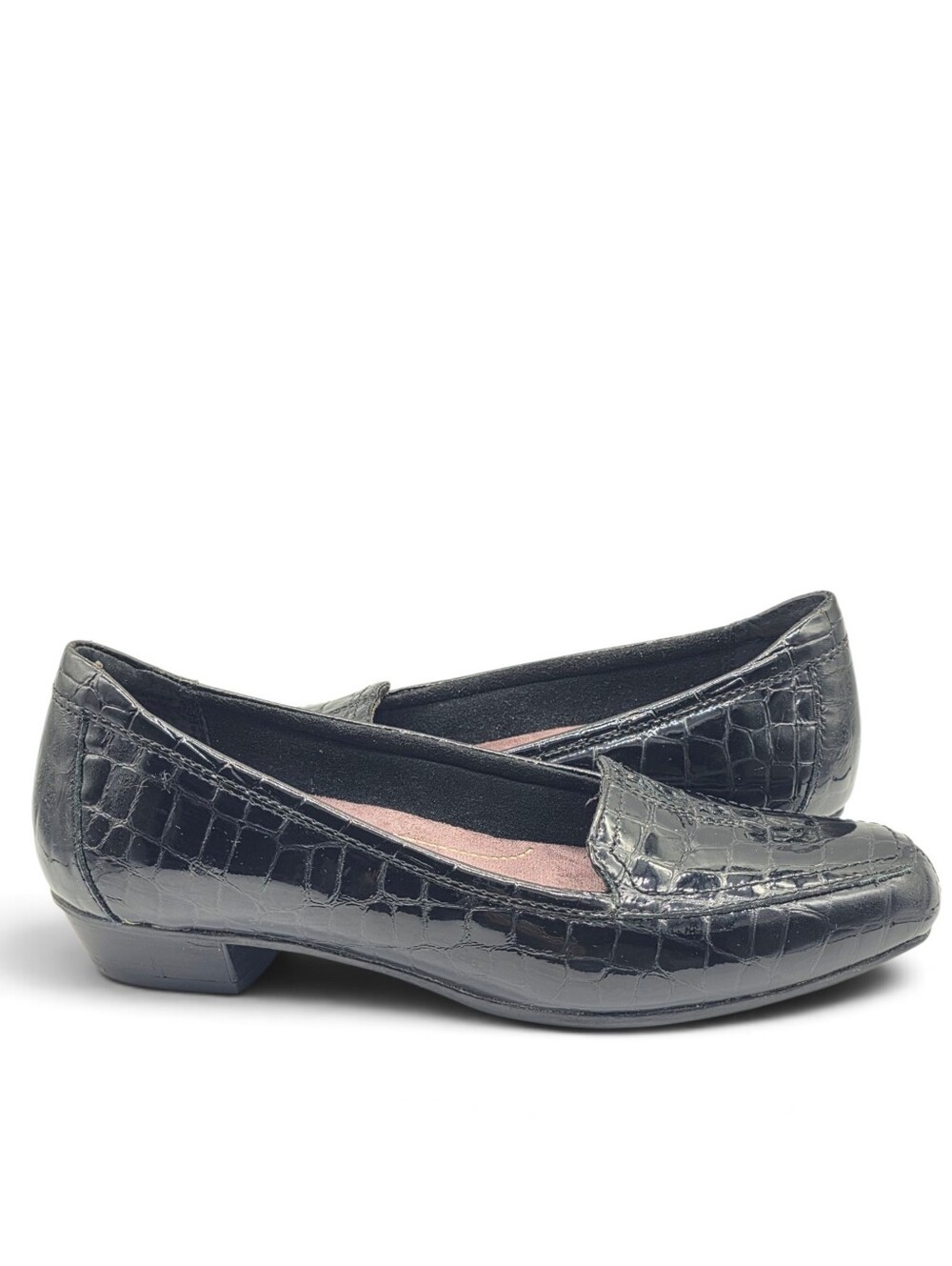 Clarks Bendables Black Patent Croc Print Loafers Flats Sz 8M